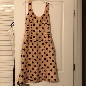 Blush A-line dress with brown polka dots